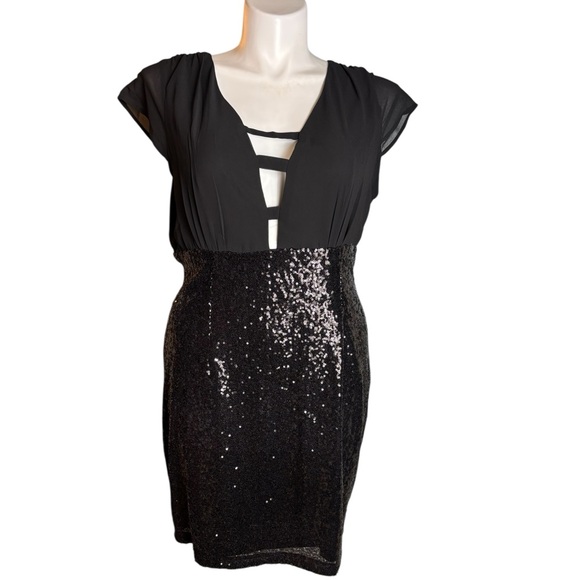 Katia 2XL Black Sequin Dress Cocktail Sexy Short After 8 LBD Versatile NWOT - Picture 1 of 8